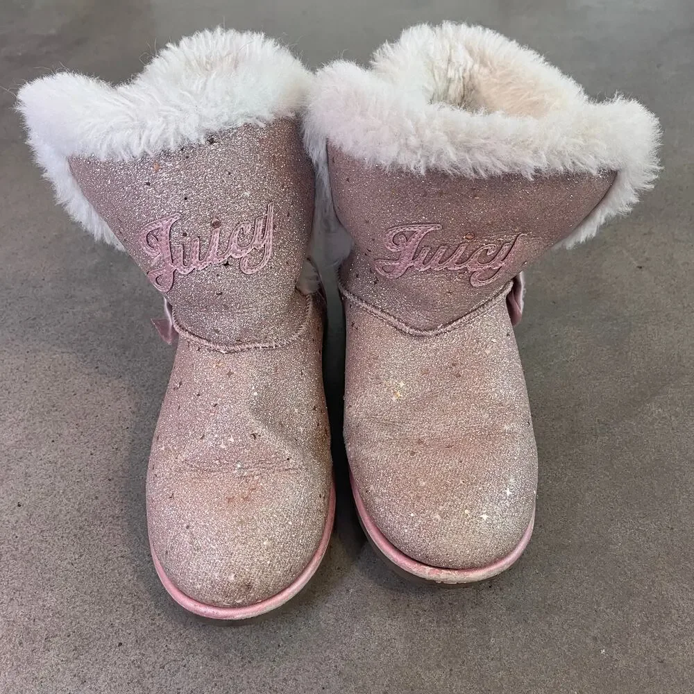 Juicy Contour Lil Windsor Rose Gold sparkle faux fur Girls size 5 boots